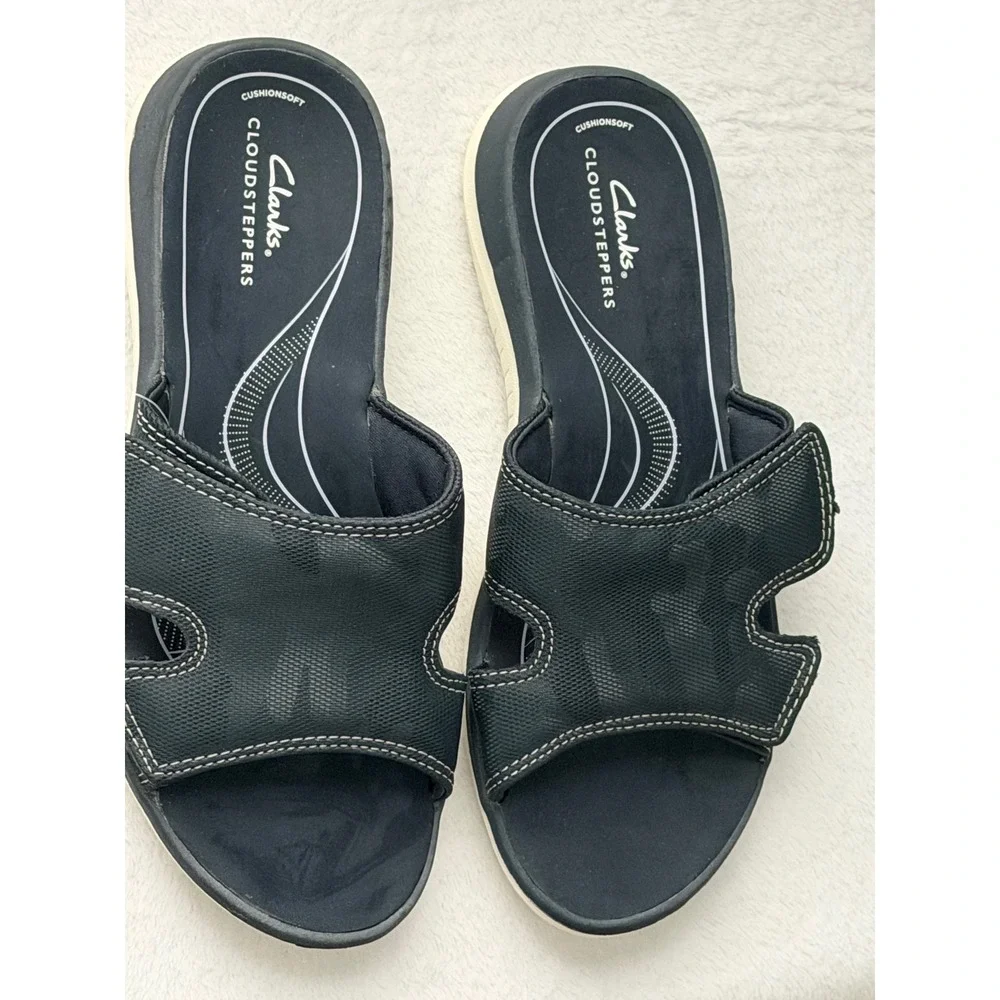 Clarks Cloudsteppers Glide Bay H Navy Marine Slide Sandals Womens 10 M Comfort